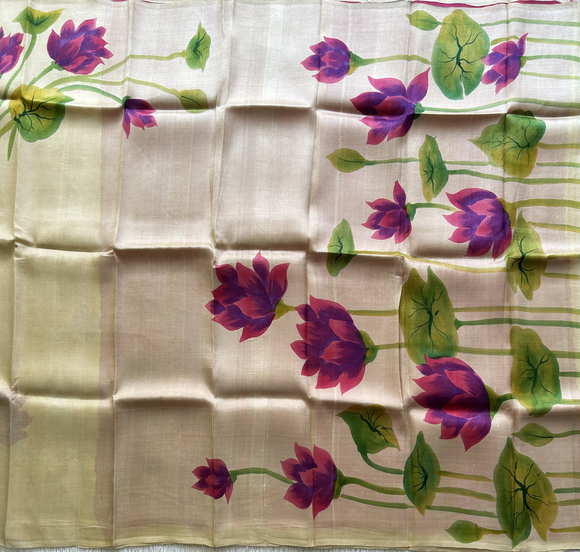 Cream Tussar Silk Saree featuring Hand-Painted Artisan Work  | Pure Handloom | Silk Mark Certified - Sampradaya Designer Studio