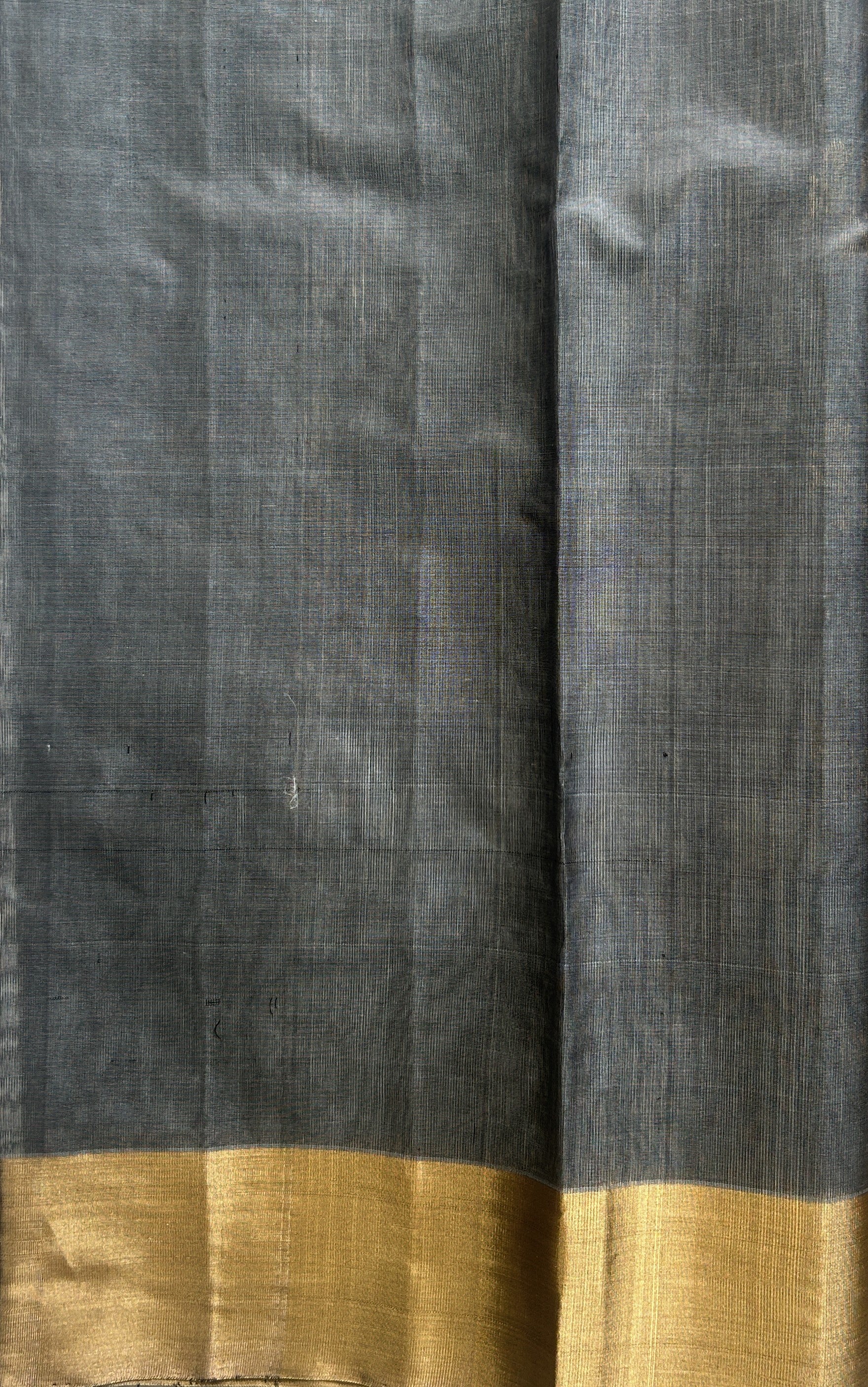 Chanderi Silk Saree Grey Colored Elegantly Paired with a Gold Zari border - Sampradaya Designer Studio