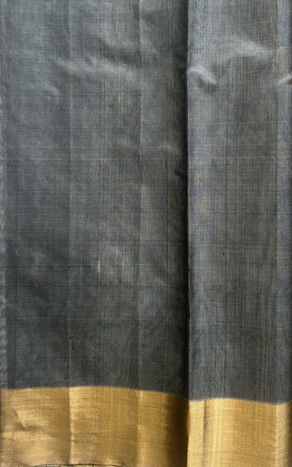 Chanderi Silk Saree Grey Colored Elegantly Paired with a Gold Zari border - Sampradaya Designer Studio