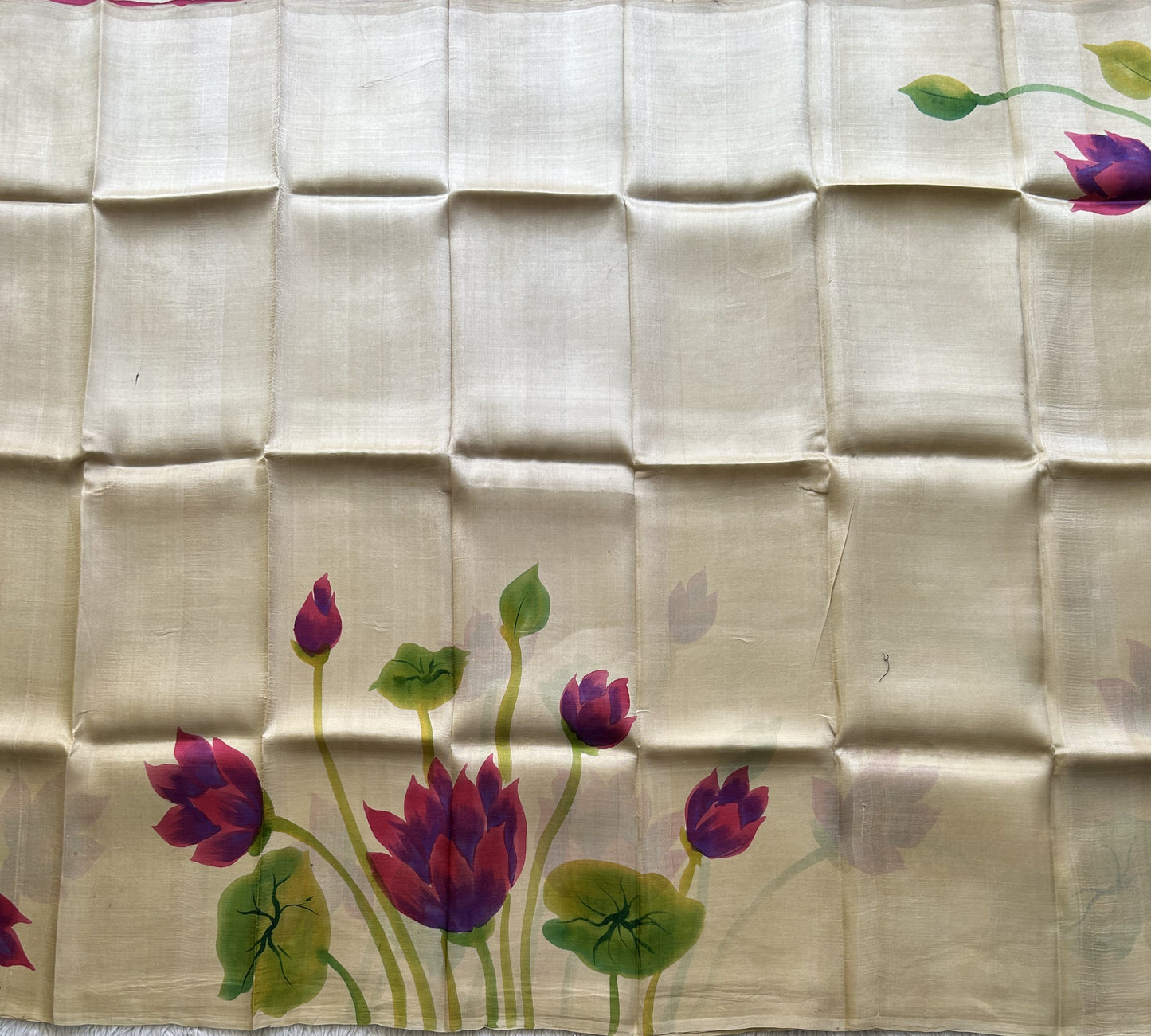 Cream Tussar Silk Saree featuring Hand-Painted Artisan Work  | Pure Handloom | Silk Mark Certified