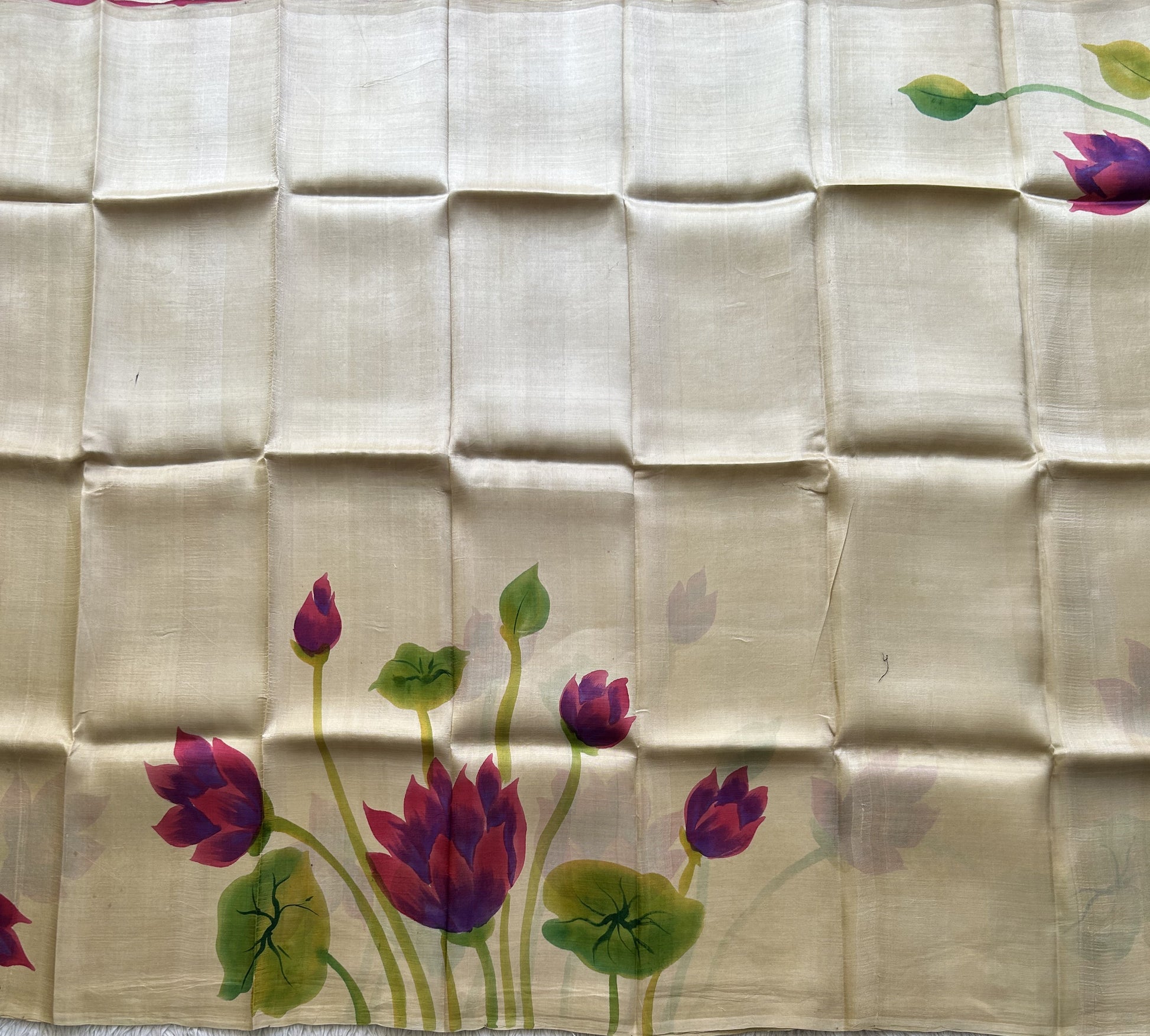 Cream Tussar Silk Saree featuring Hand-Painted Artisan Work  | Pure Handloom | Silk Mark Certified - Sampradaya Designer Studio