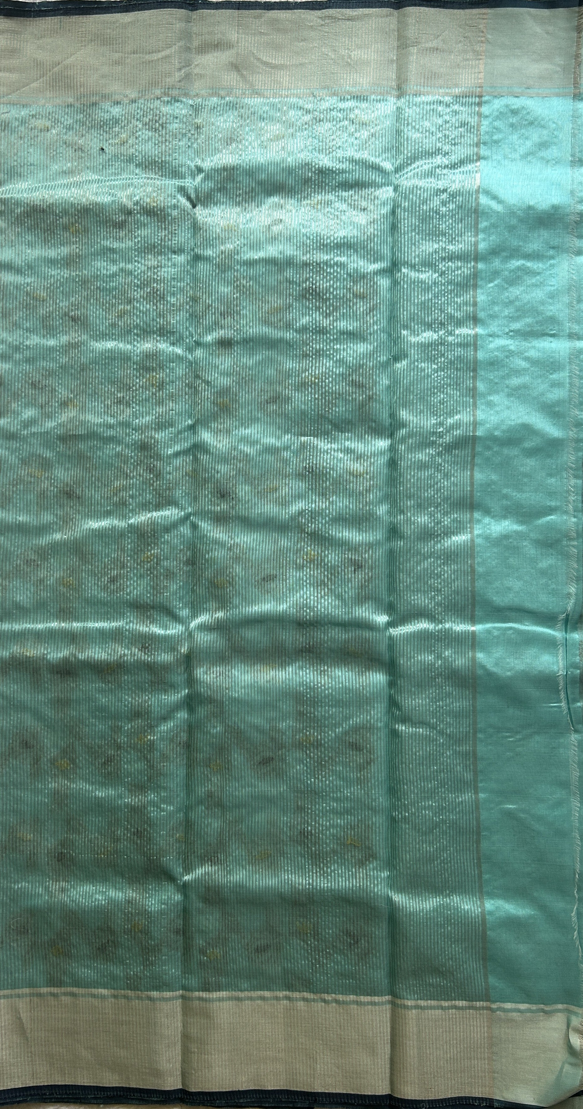 Chanderi Silk Saree Sky Blue colored Elegantly Paired with a Silver Zari border - Sampradaya Designer Studio