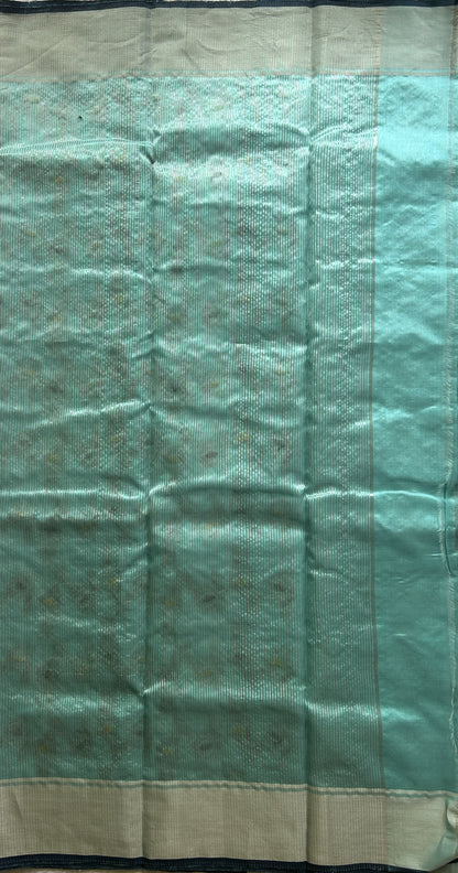 Chanderi Silk Saree Sky Blue colored Elegantly Paired with a Silver Zari border - Sampradaya Designer Studio