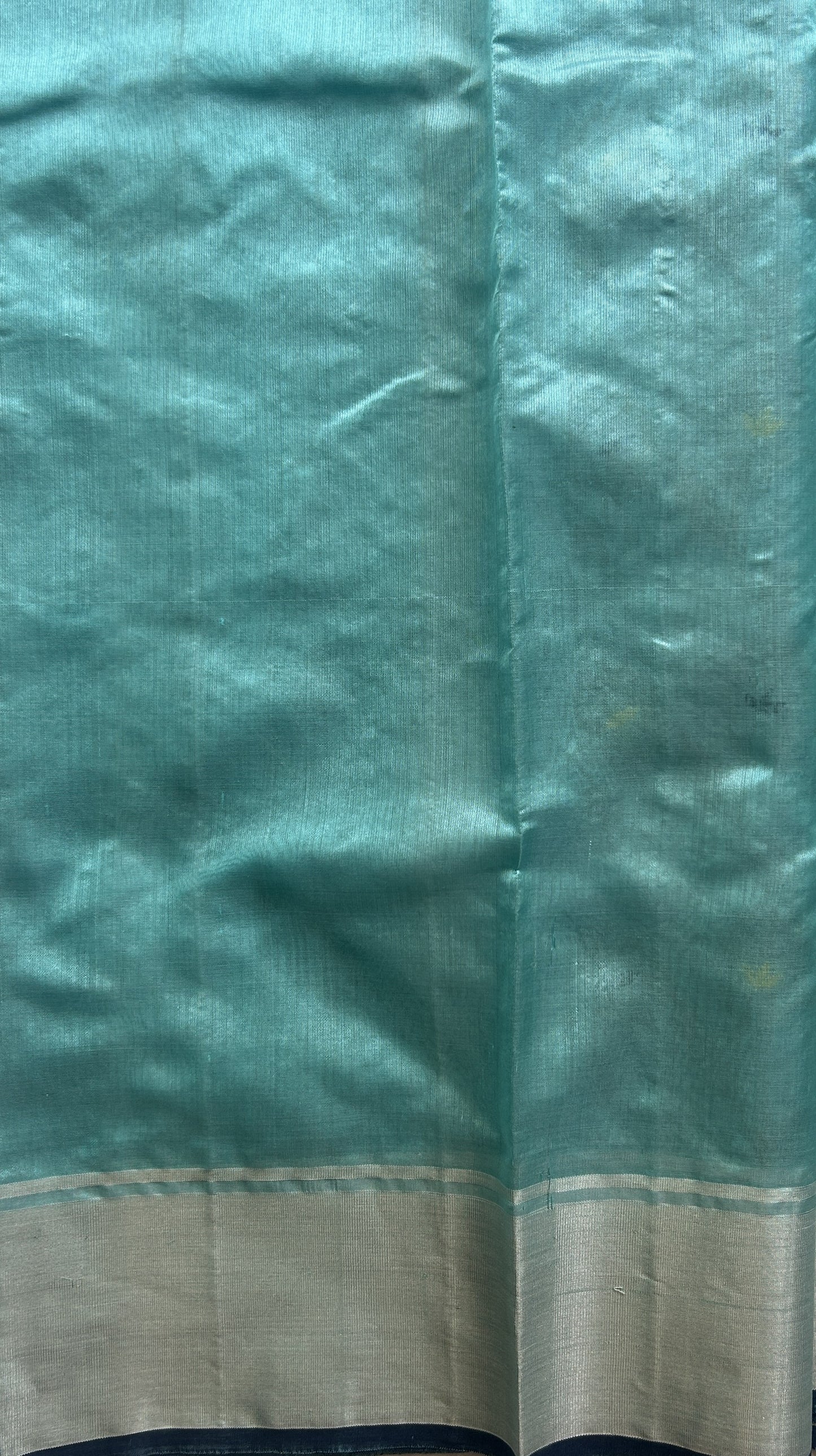 Chanderi Silk Saree Sky Blue colored Elegantly Paired with a Silver Zari border - Sampradaya Designer Studio
