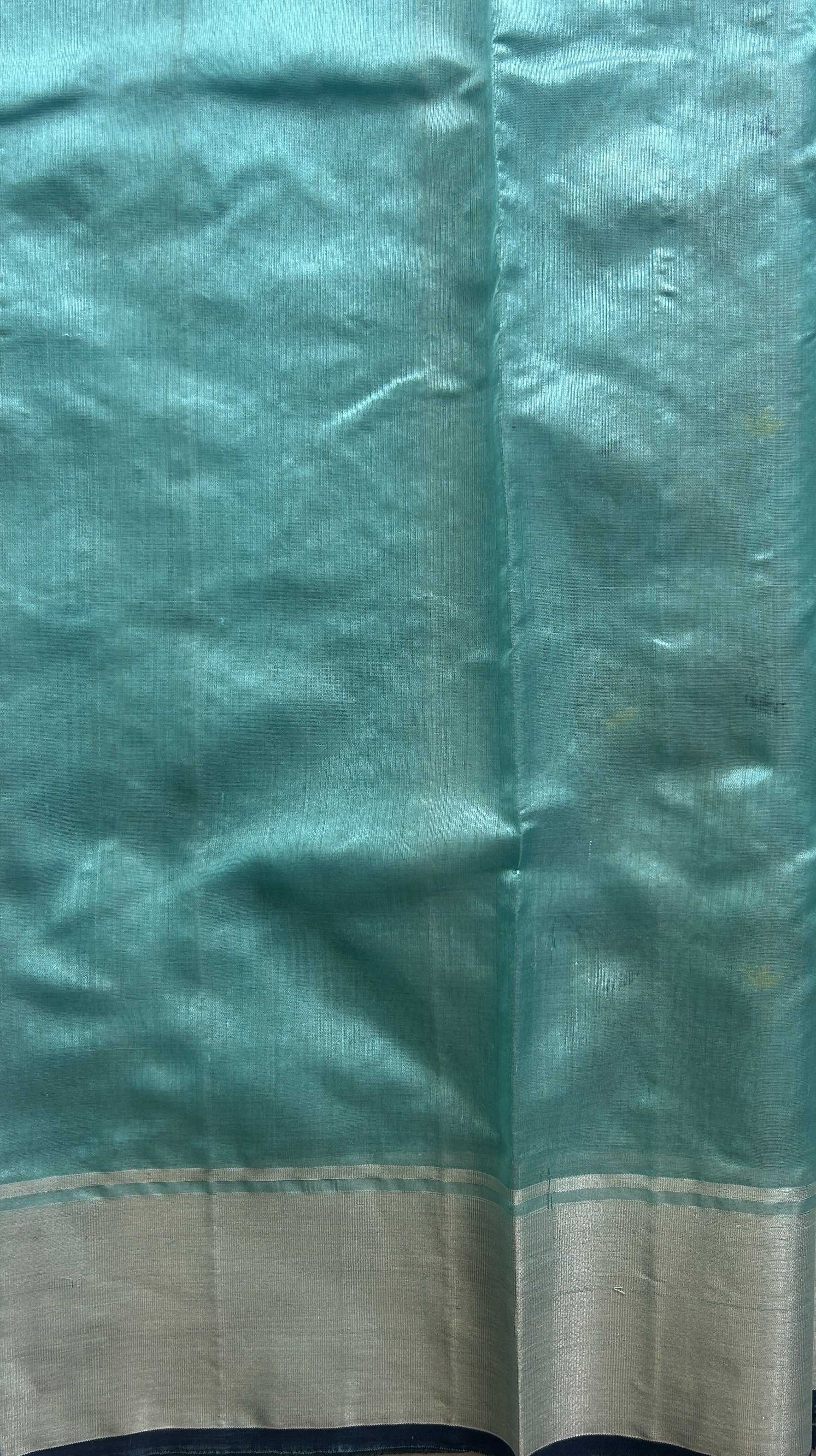 Chanderi Silk Saree Sky Blue colored Elegantly Paired with a Silver Zari border - Sampradaya Designer Studio