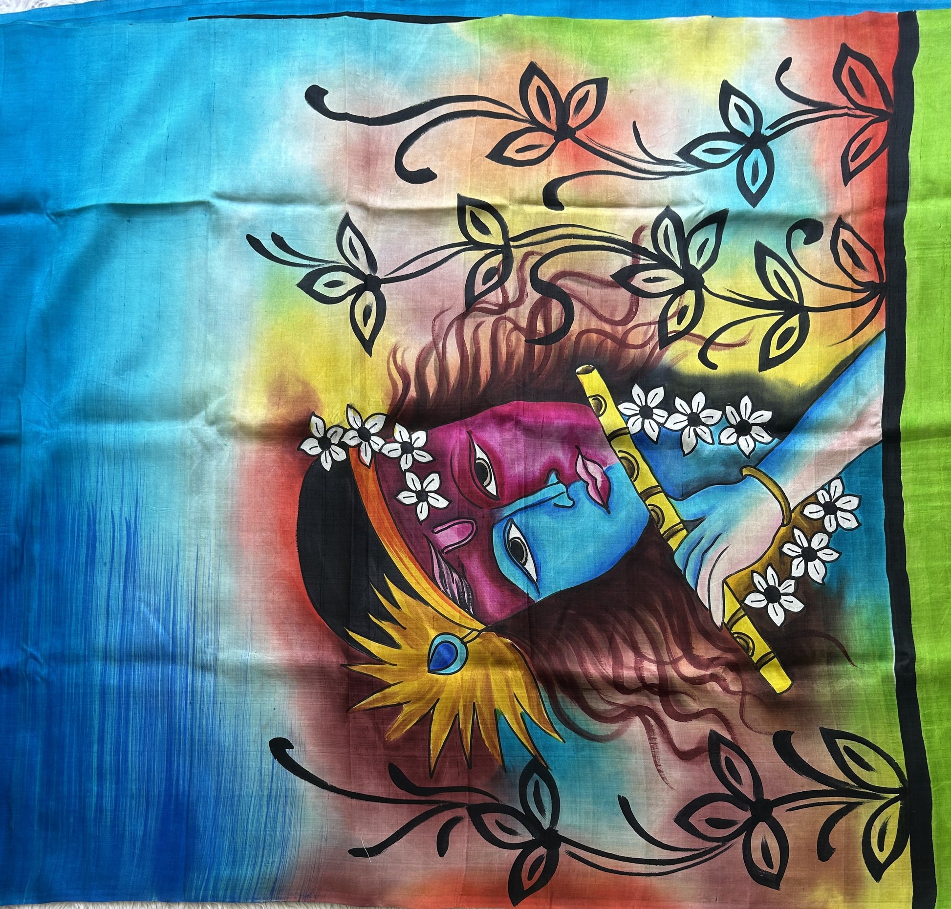 Blue Tussar Silk Saree featuring Hand-Painted Artisan Work  | Pure Handloom | Silk Mark Certified - Sampradaya Designer Studio