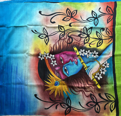 Blue Tussar Silk Saree featuring Hand-Painted Artisan Work  | Pure Handloom | Silk Mark Certified