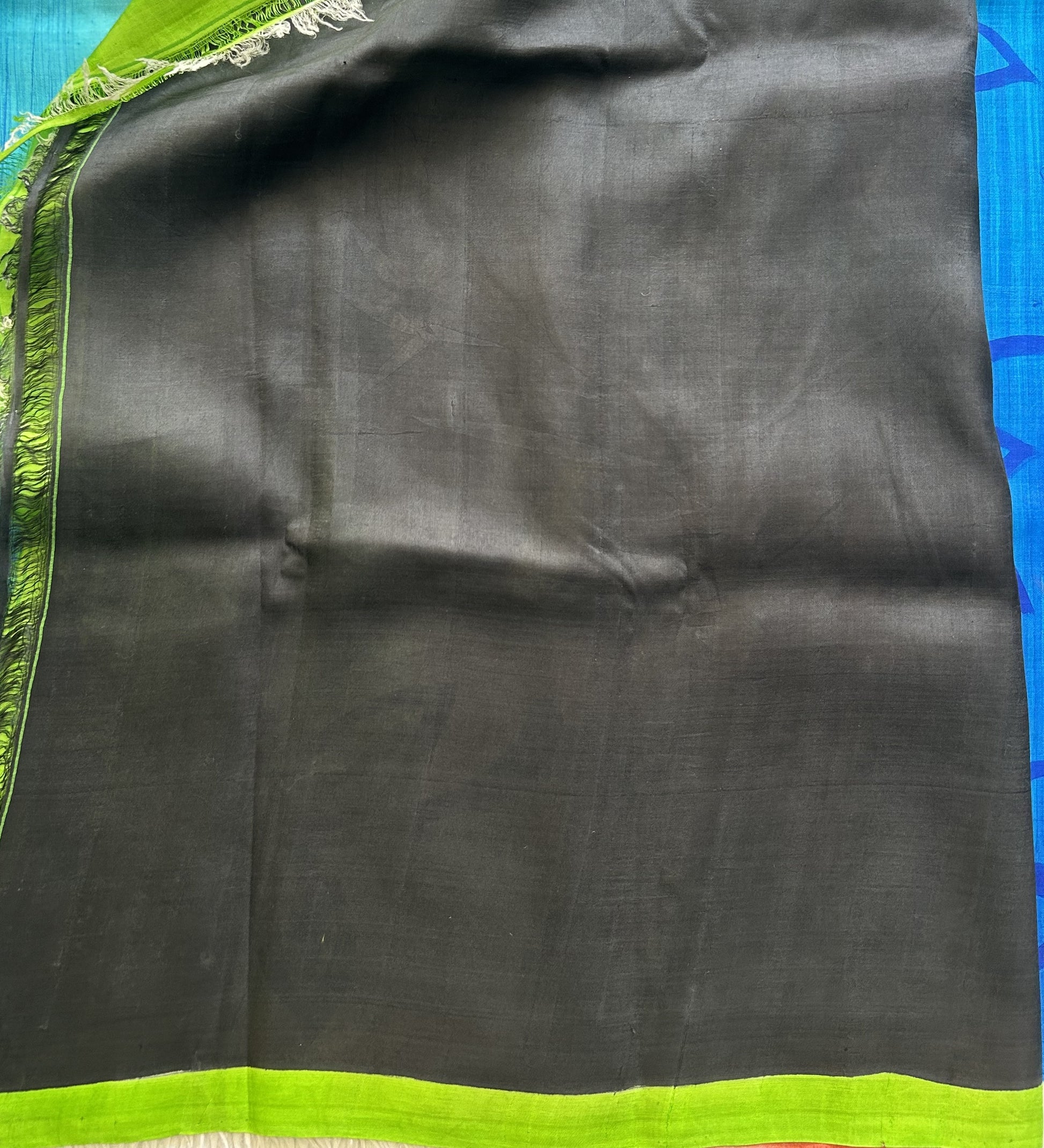 Blue Tussar Silk Saree featuring Hand-Painted Artisan Work  | Pure Handloom | Silk Mark Certified - Sampradaya Designer Studio