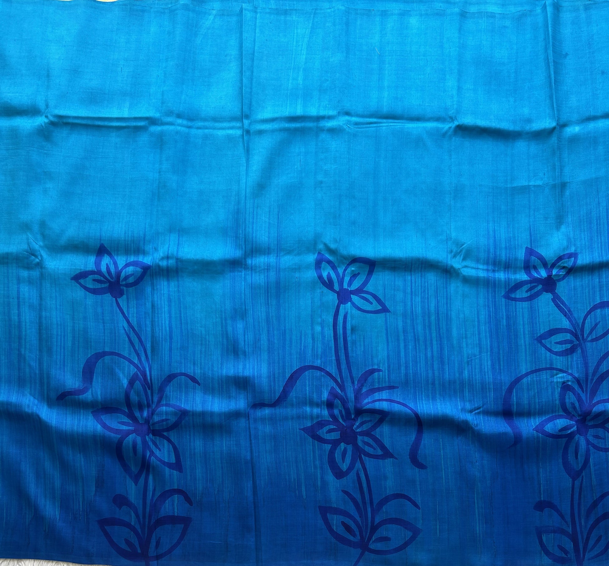 Blue Tussar Silk Saree featuring Hand-Painted Artisan Work  | Pure Handloom | Silk Mark Certified - Sampradaya Designer Studio