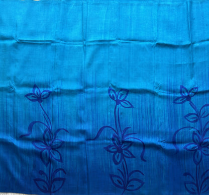 Blue Tussar Silk Saree featuring Hand-Painted Artisan Work  | Pure Handloom | Silk Mark Certified