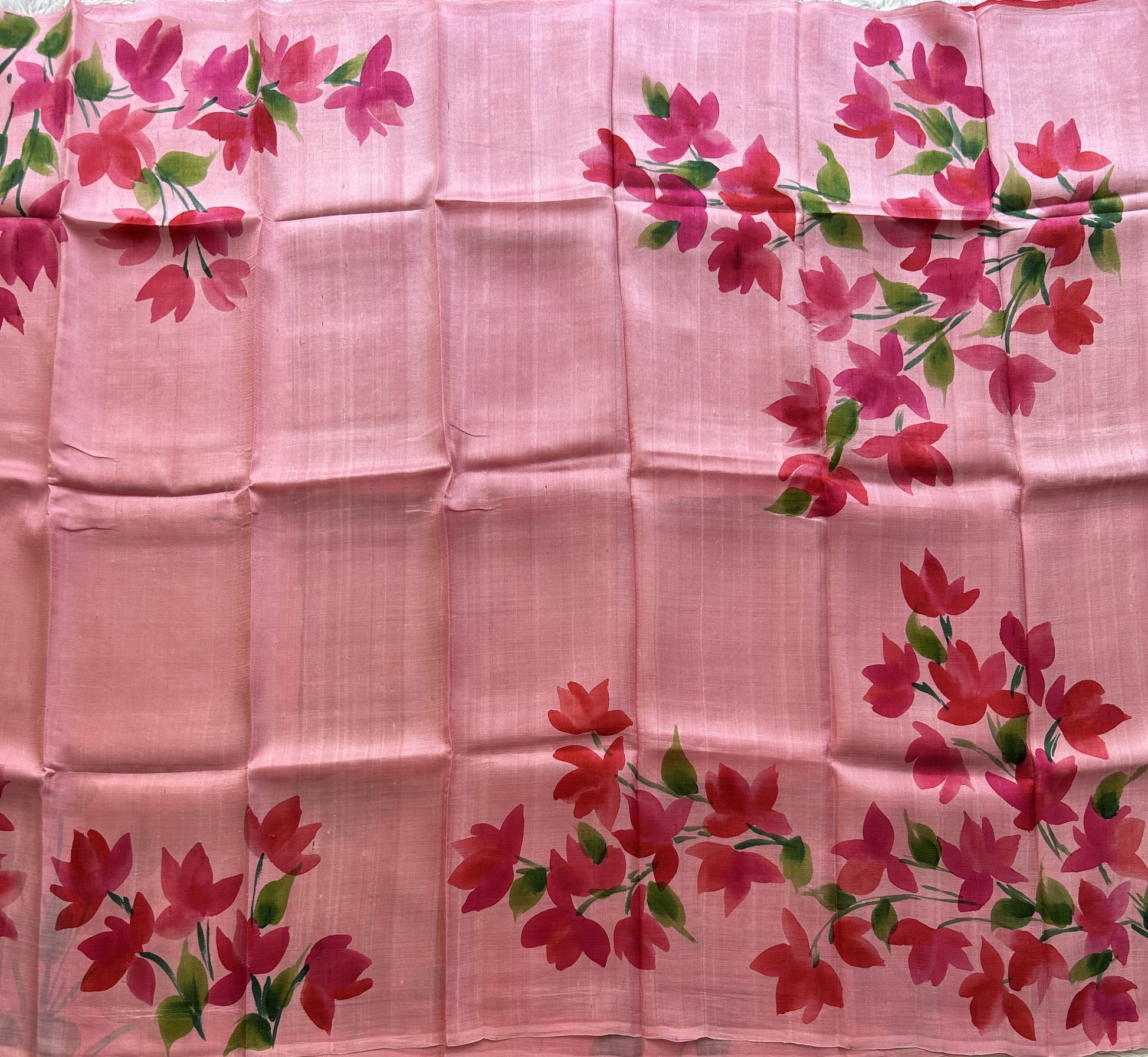 Baby Pink Tussar Silk Saree featuring Hand-Painted Artisan Work  | Pure Handloom | Silk Mark Certified - Sampradaya Designer Studio