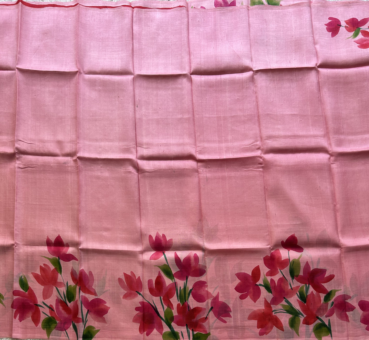 Baby Pink Tussar Silk Saree featuring Hand-Painted Artisan Work  | Pure Handloom | Silk Mark Certified