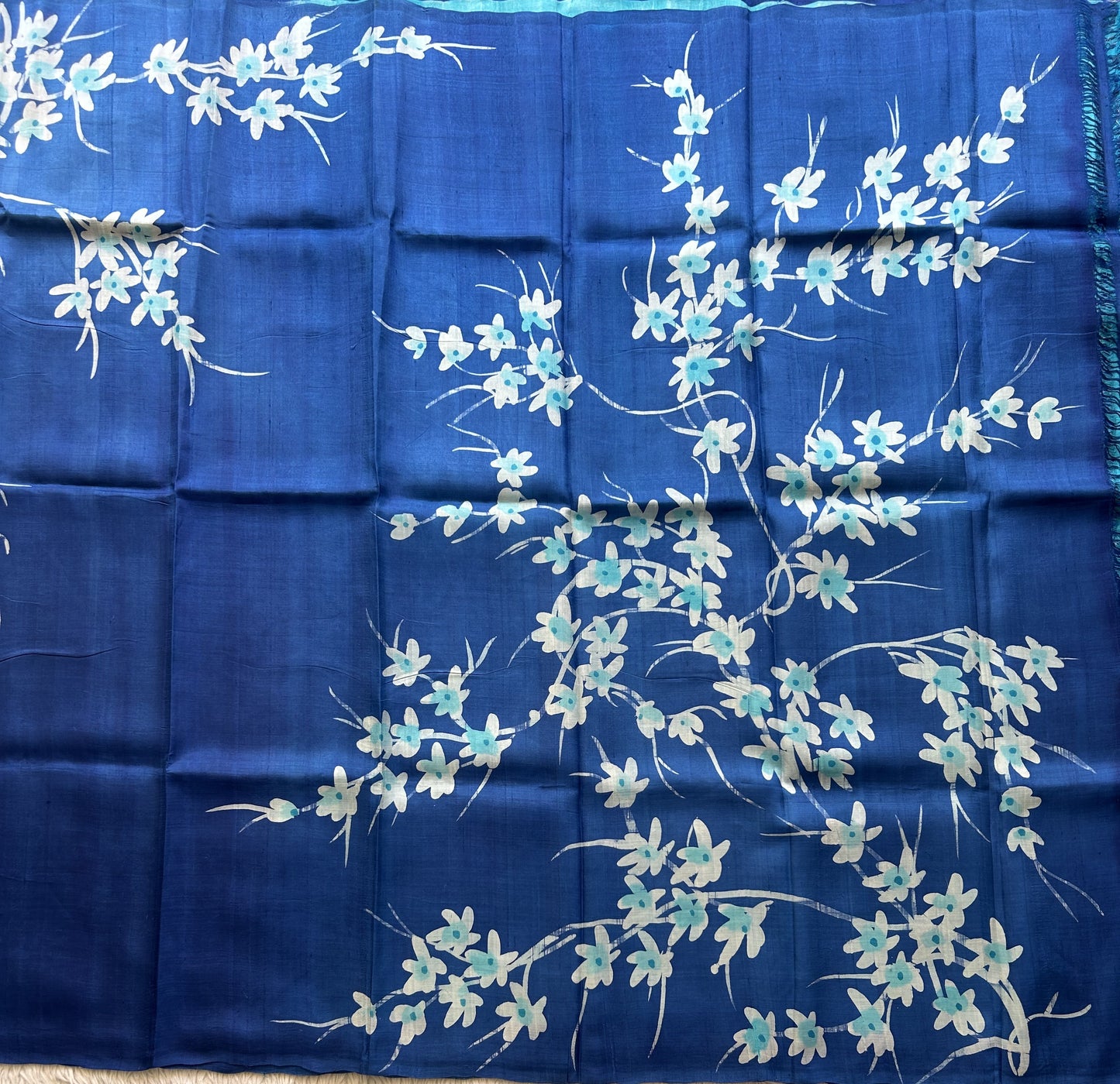 Blue Tussar Silk Saree featuring Hand-Painted Artisan Work  | Pure Handloom | Silk Mark Certified