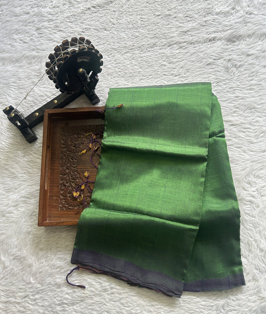 Mangalagiri Plain Pattu Saree Green colored complemented with a No Border. - Sampradaya Designer Studio