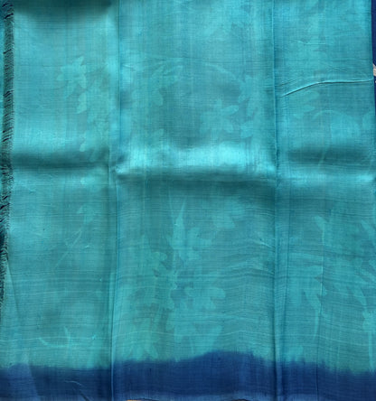 Blue Tussar Silk Saree featuring Hand-Painted Artisan Work  | Pure Handloom | Silk Mark Certified