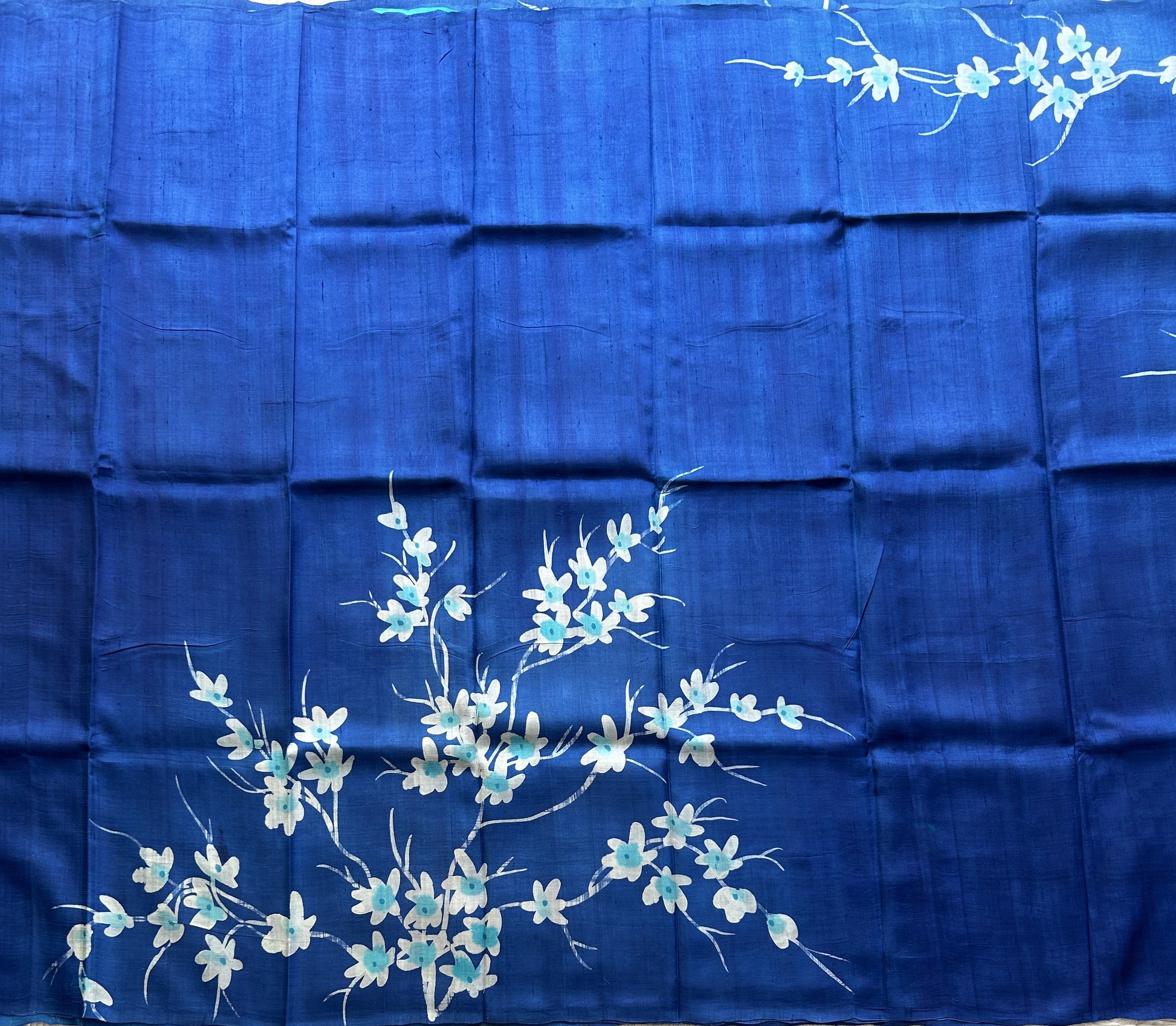 Blue Tussar Silk Saree featuring Hand-Painted Artisan Work  | Pure Handloom | Silk Mark Certified - Sampradaya Designer Studio