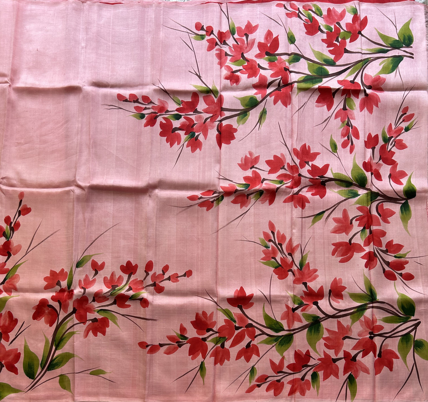 Baby Pink Tussar Silk Saree featuring Hand-Painted Artisan Work  | Pure Handloom | Silk Mark Certified