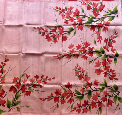 Baby Pink Tussar Silk Saree featuring Hand-Painted Artisan Work  | Pure Handloom | Silk Mark Certified
