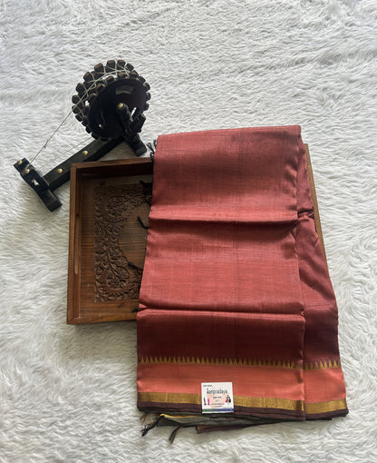 Mangalagiri Plain Pattu Saree Onion Pink colored complemented with a Zari Border. - Sampradaya Designer Studio
