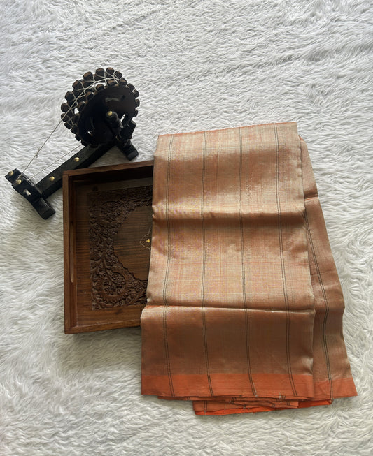 Mangalagiri Plain Pattu Saree Light Orange colored complemented with a No Border. - Sampradaya Designer Studio