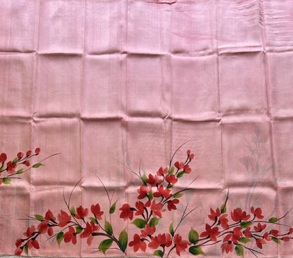 Baby Pink Tussar Silk Saree featuring Hand-Painted Artisan Work  | Pure Handloom | Silk Mark Certified