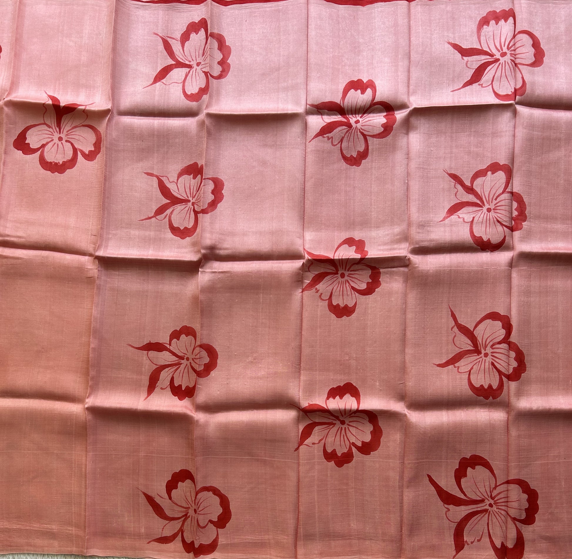 Peach Pink Tussar Silk Saree featuring Hand-Painted Artisan Work  | Pure Handloom | Silk Mark Certified - Sampradaya Designer Studio