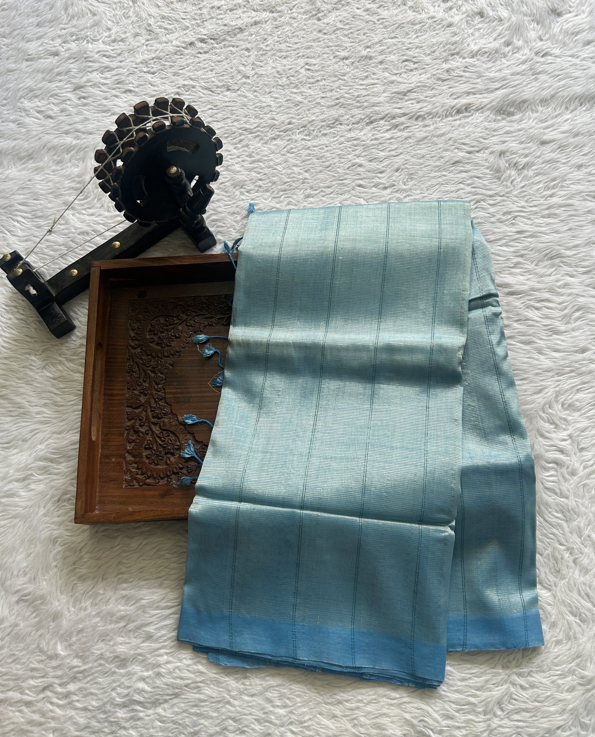 Mangalagiri Plain Pattu Saree Sky Blue colored complemented with a No Border. - Sampradaya Designer Studio