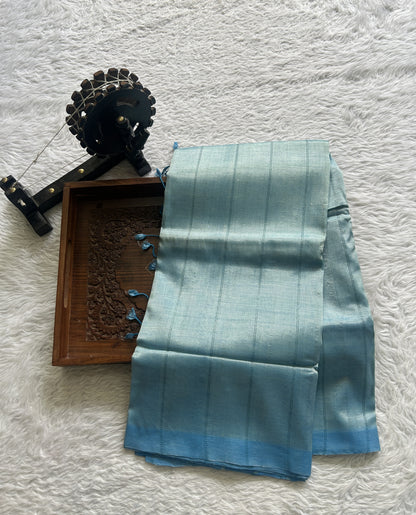 Mangalagiri Plain Pattu Saree Sky Blue colored complemented with a No Border. - Sampradaya Designer Studio