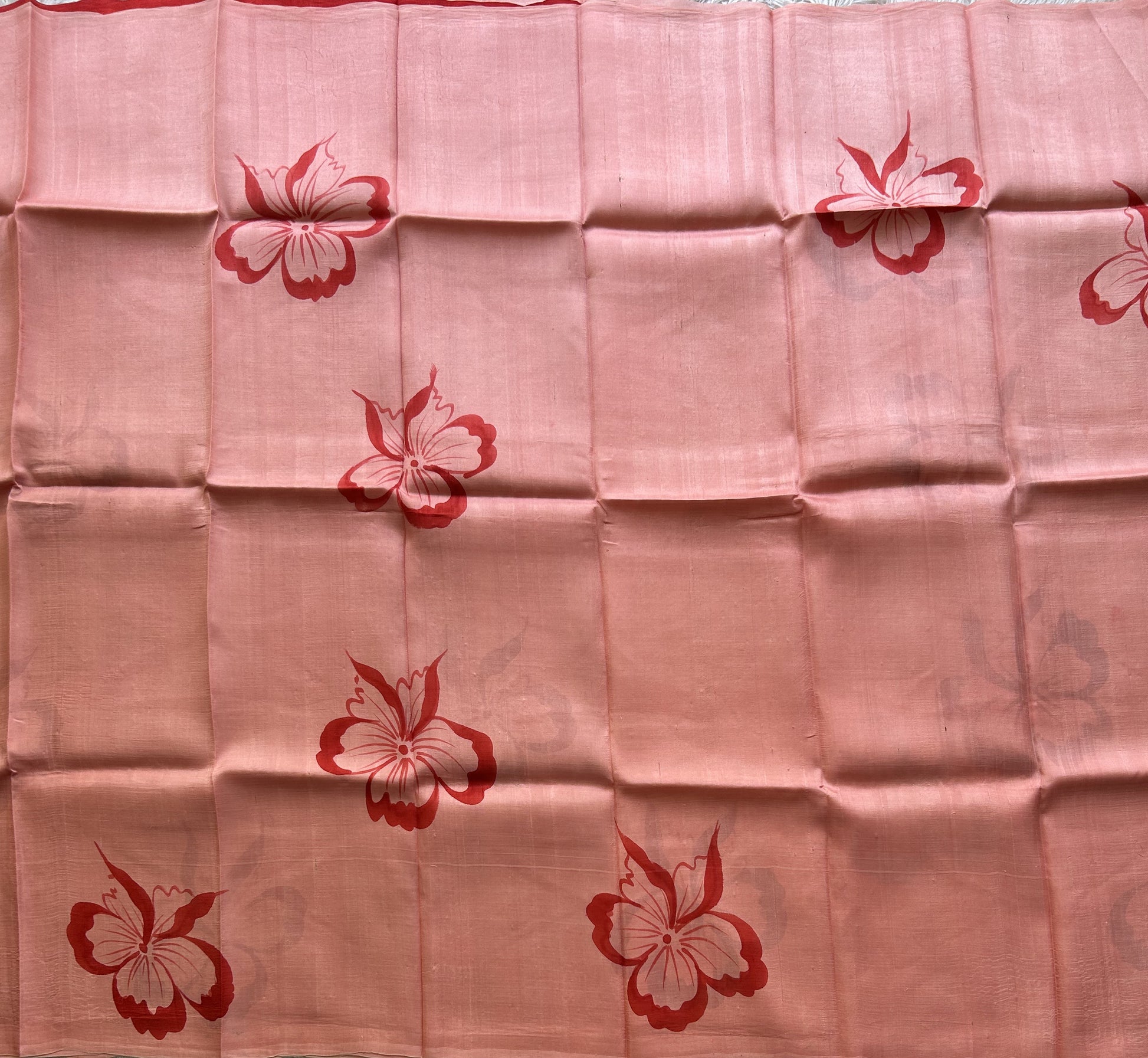 Peach Pink Tussar Silk Saree featuring Hand-Painted Artisan Work  | Pure Handloom | Silk Mark Certified - Sampradaya Designer Studio