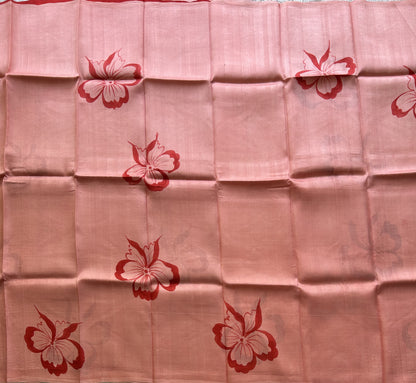 Peach Pink Tussar Silk Saree featuring Hand-Painted Artisan Work  | Pure Handloom | Silk Mark Certified