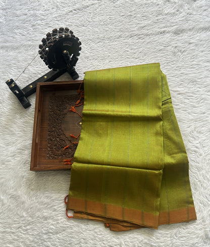 Mangalagiri Plain Pattu Saree Light Green colored complemented with a No Border. - Sampradaya Designer Studio