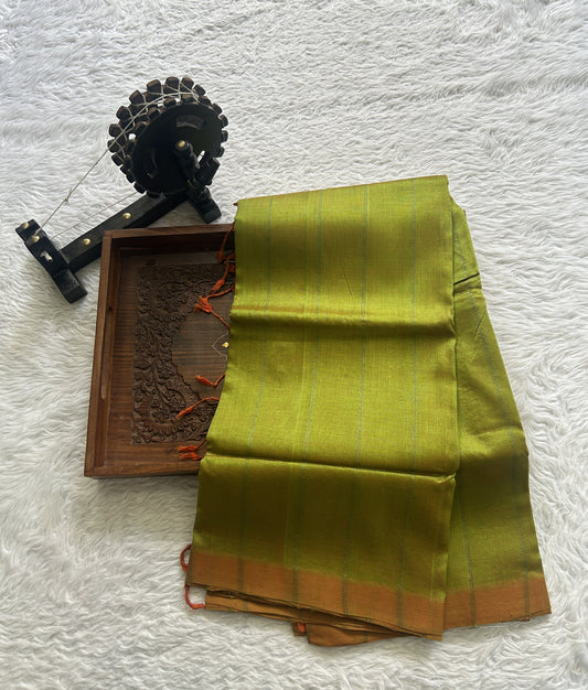 Mangalagiri Plain Pattu Saree Light Green colored complemented with a No Border. - Sampradaya Designer Studio