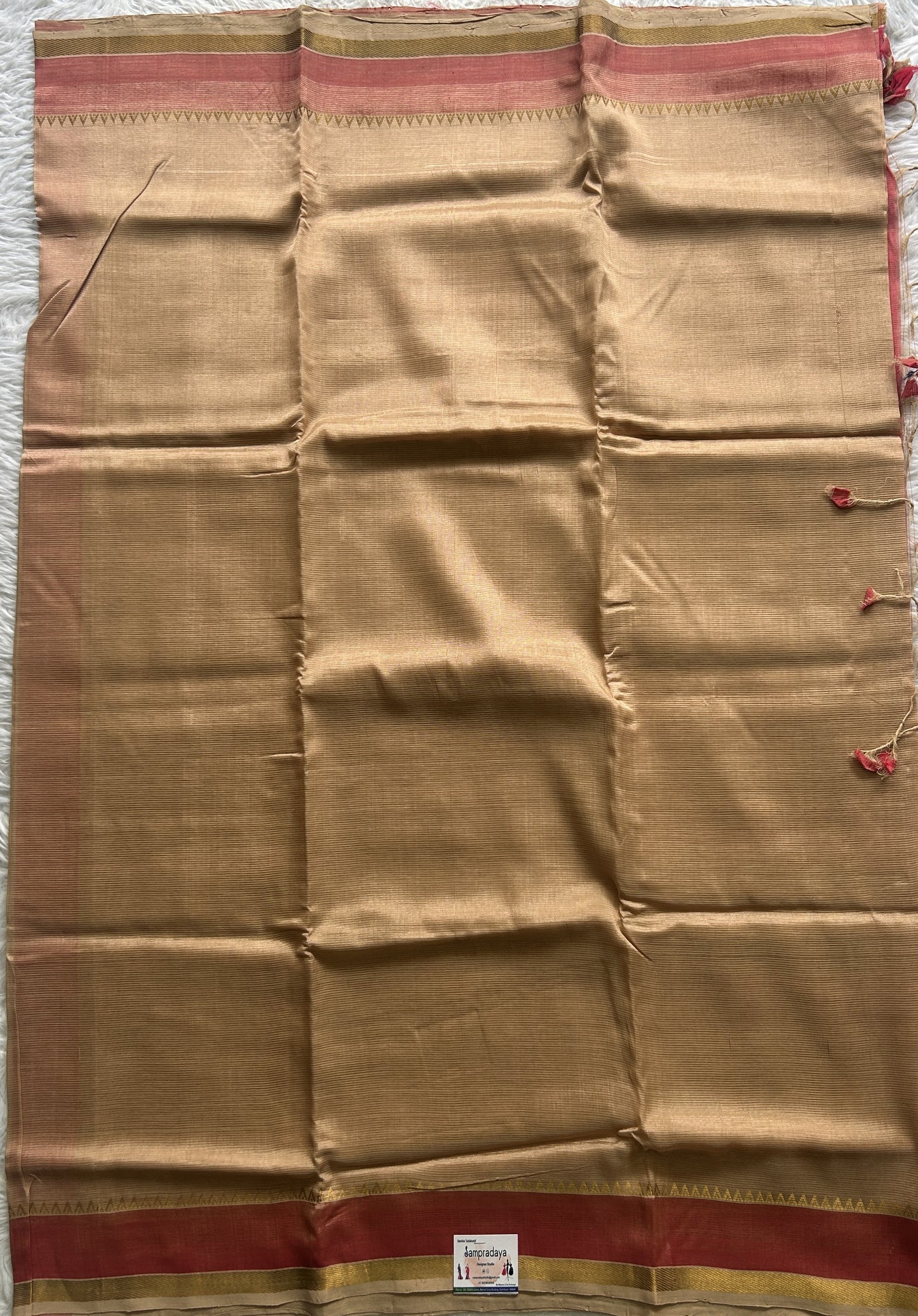 Mangalagiri Plain Pattu Saree Light Brown colored complemented with a Zari Border. - Sampradaya Designer Studio