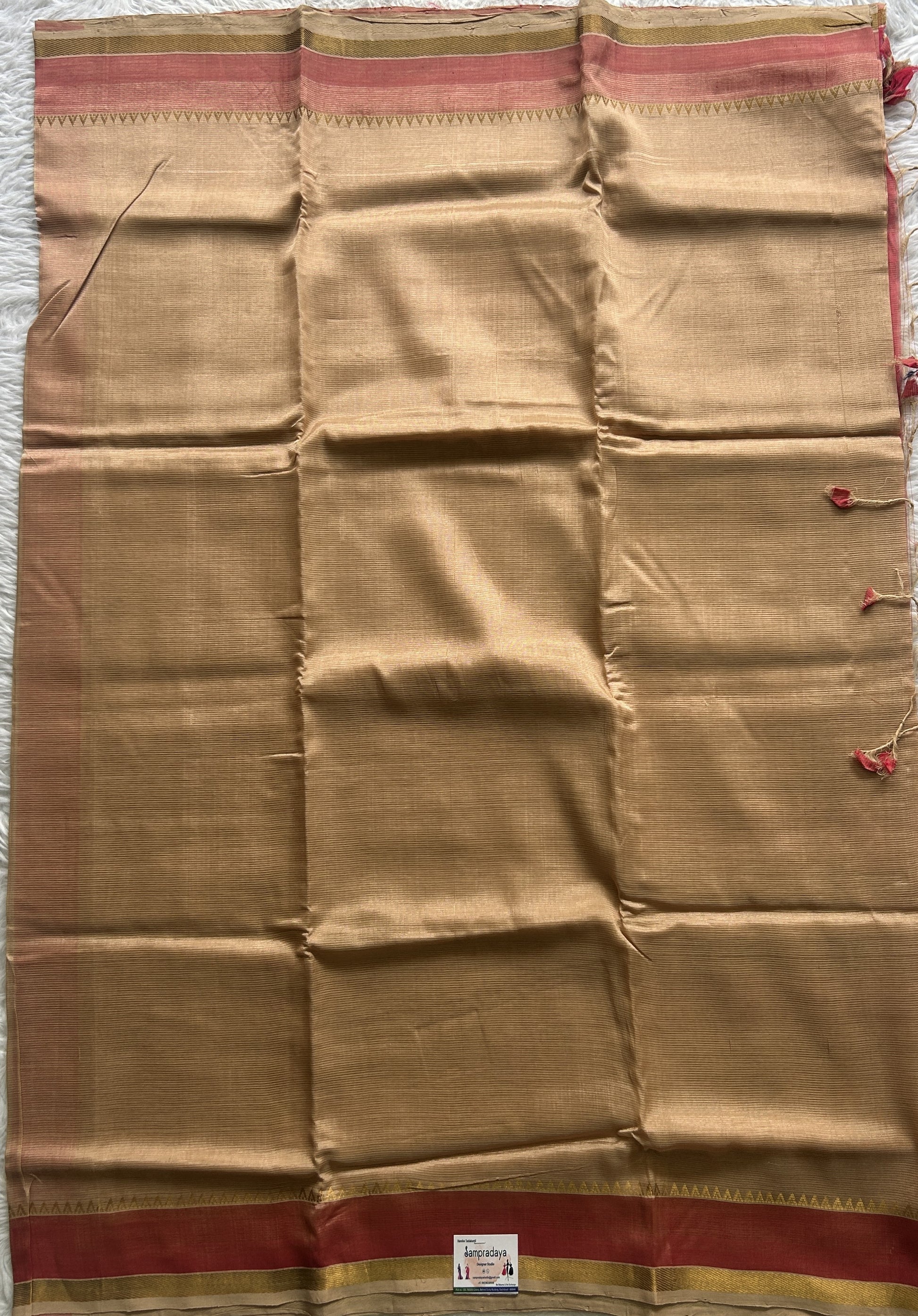 Mangalagiri Plain Pattu Saree Light Brown colored complemented with a Zari Border. - Sampradaya Designer Studio