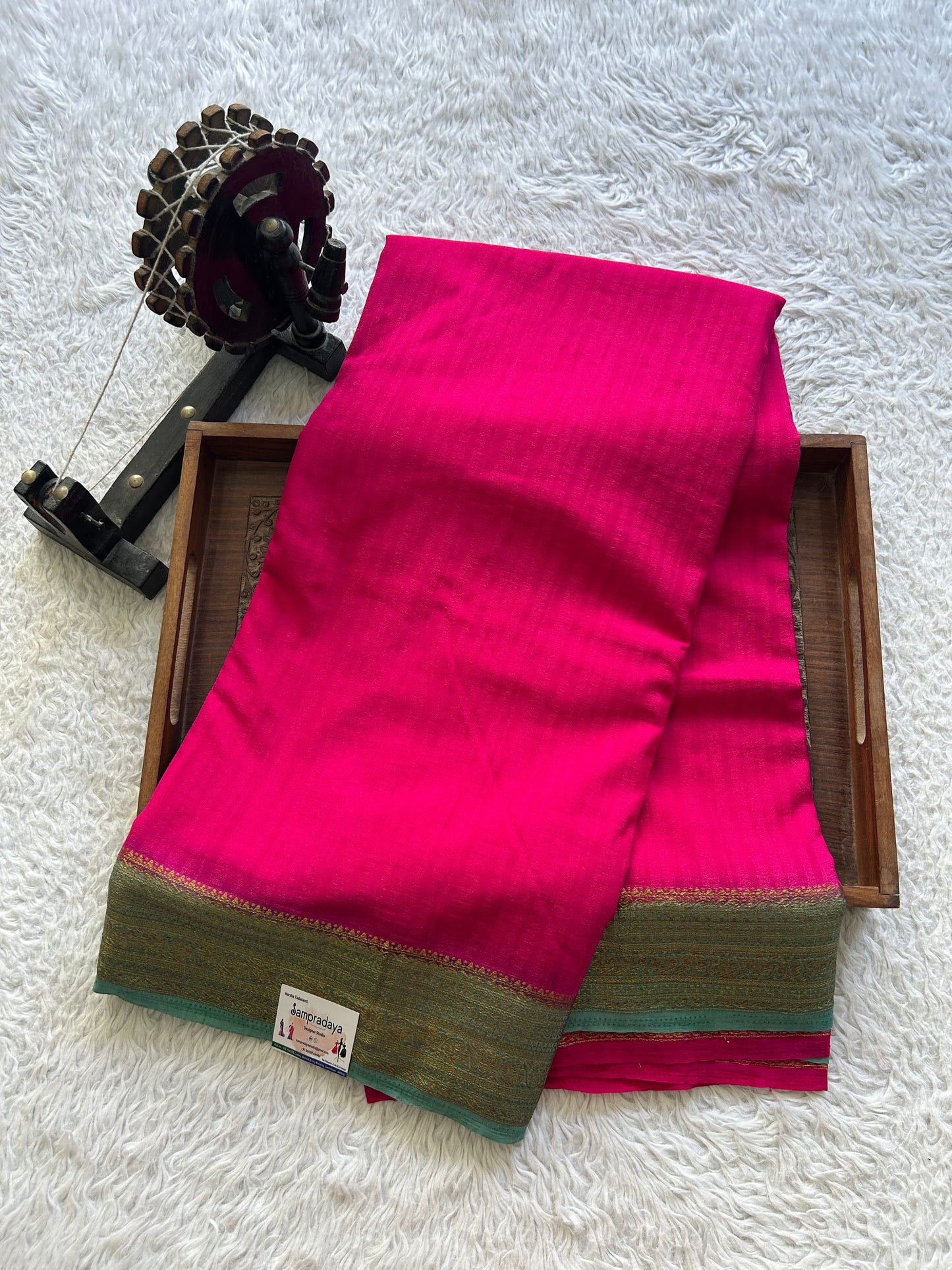 Pink Banarasi Semi Tussar Georgette Saree with Sliver Zari Border — Lightweight Festive Wear - Sampradaya Designer Studio