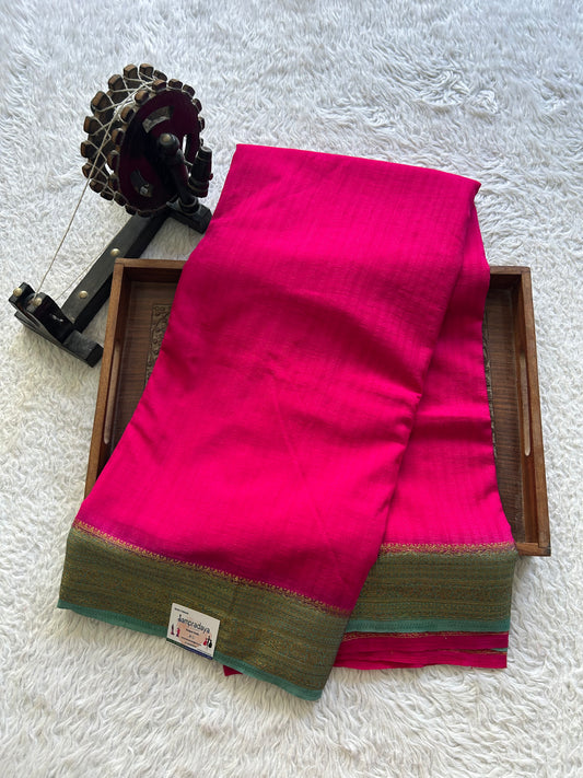 Pink Banarasi Semi Tussar Georgette Saree with Sliver Zari Border — Lightweight Festive Wear