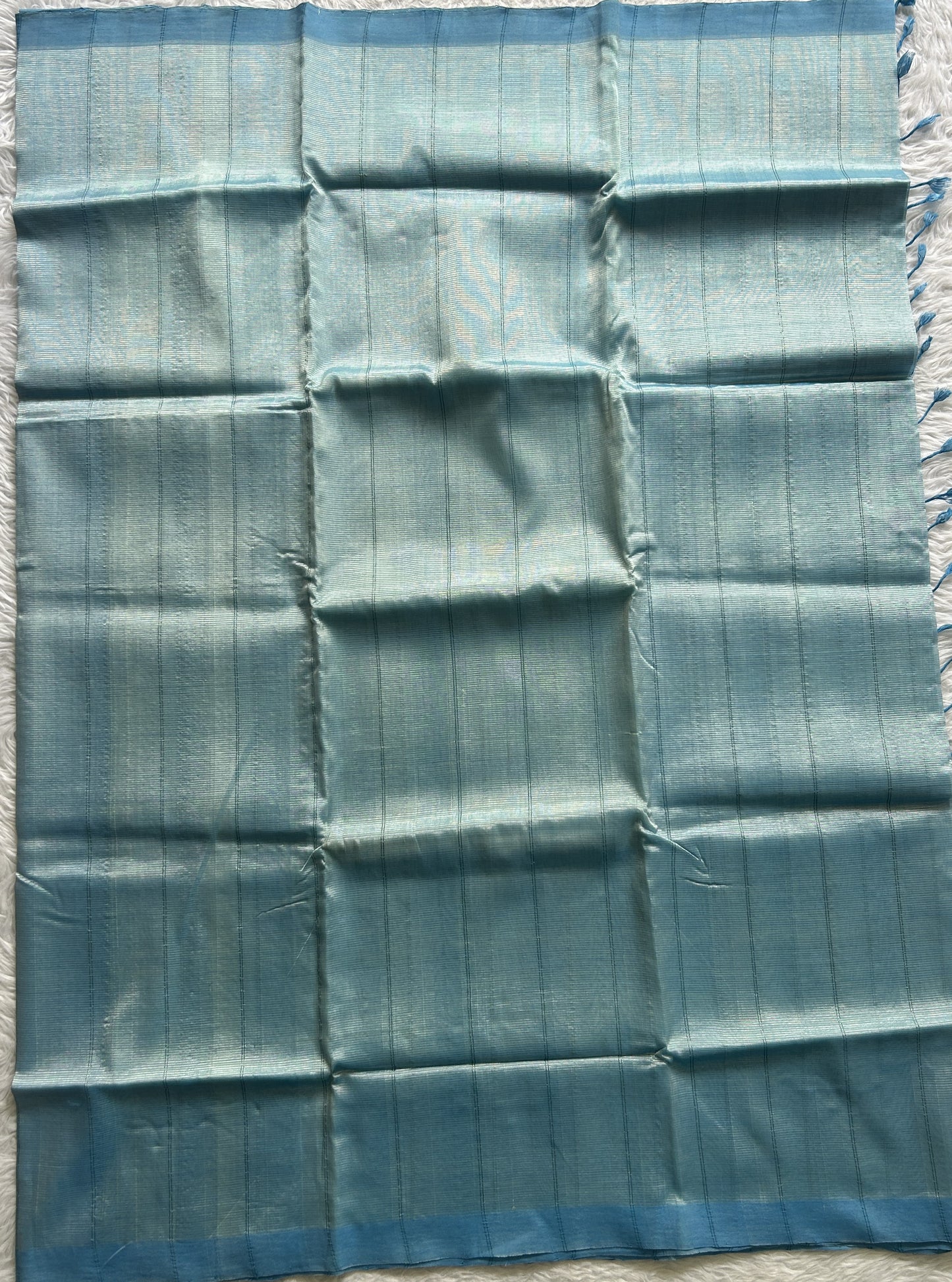 Mangalagiri Plain Pattu Saree Sky Blue colored complemented with a No Border. - Sampradaya Designer Studio