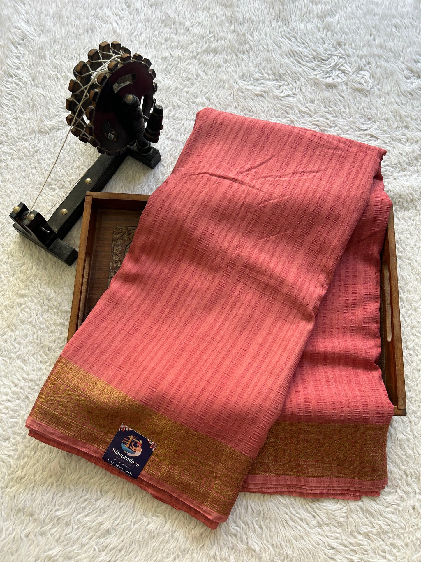 Onion Pink Banarasi Semi Tussar Georgette Saree with Sliver Zari Border — Lightweight Festive Wear - Sampradaya Designer Studio