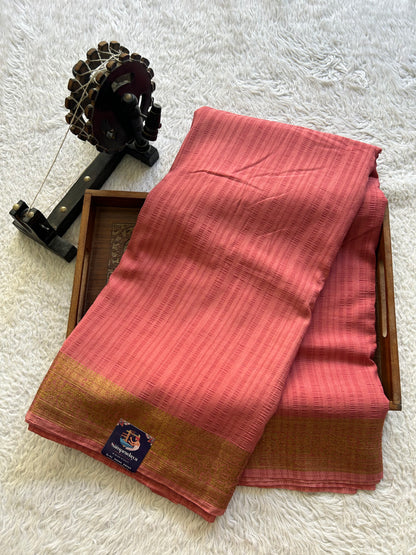 Onion Pink Banarasi Semi Tussar Georgette Saree with Sliver Zari Border — Lightweight Festive Wear - Sampradaya Designer Studio