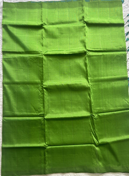 Mangalagiri Plain Pattu Saree Parrot Green colored complemented with a No Border. - Sampradaya Designer Studio