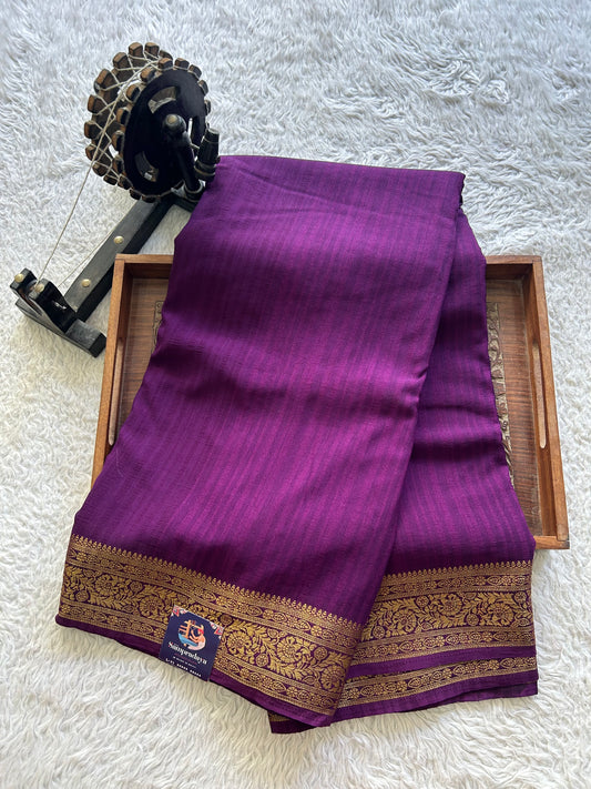 Purple Banarasi Semi Tussar Georgette Saree with Sliver Zari Border — Lightweight Festive Wear