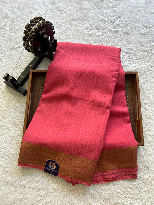 Pink Banarasi Semi Tussar Georgette Saree with Sliver Zari Border — Lightweight Festive Wear