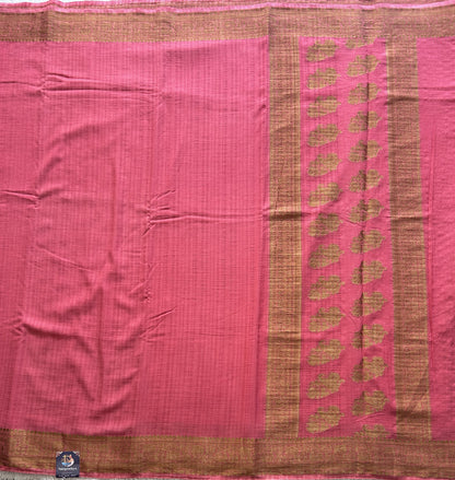 Pink Banarasi Semi Tussar Georgette Saree with Sliver Zari Border — Lightweight Festive Wear - Sampradaya Designer Studio
