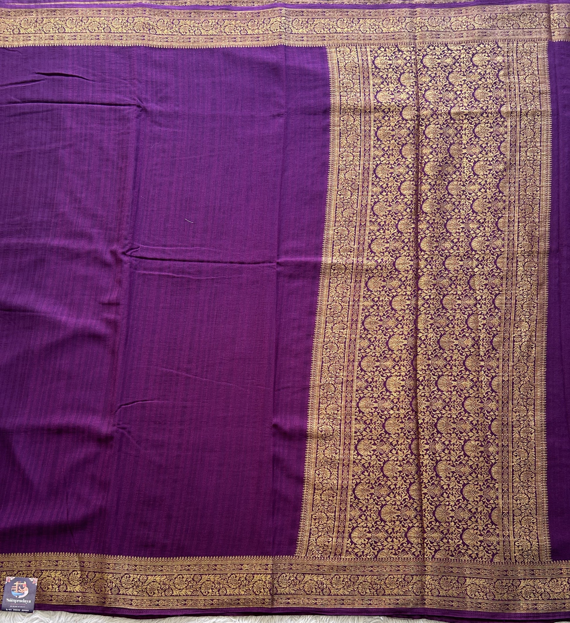 Purple Banarasi Semi Tussar Georgette Saree with Sliver Zari Border — Lightweight Festive Wear - Sampradaya Designer Studio