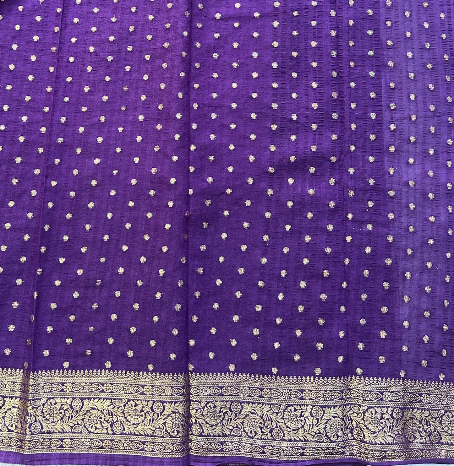 Purple Banarasi Semi Tussar Georgette Saree with Sliver Zari Border — Lightweight Festive Wear