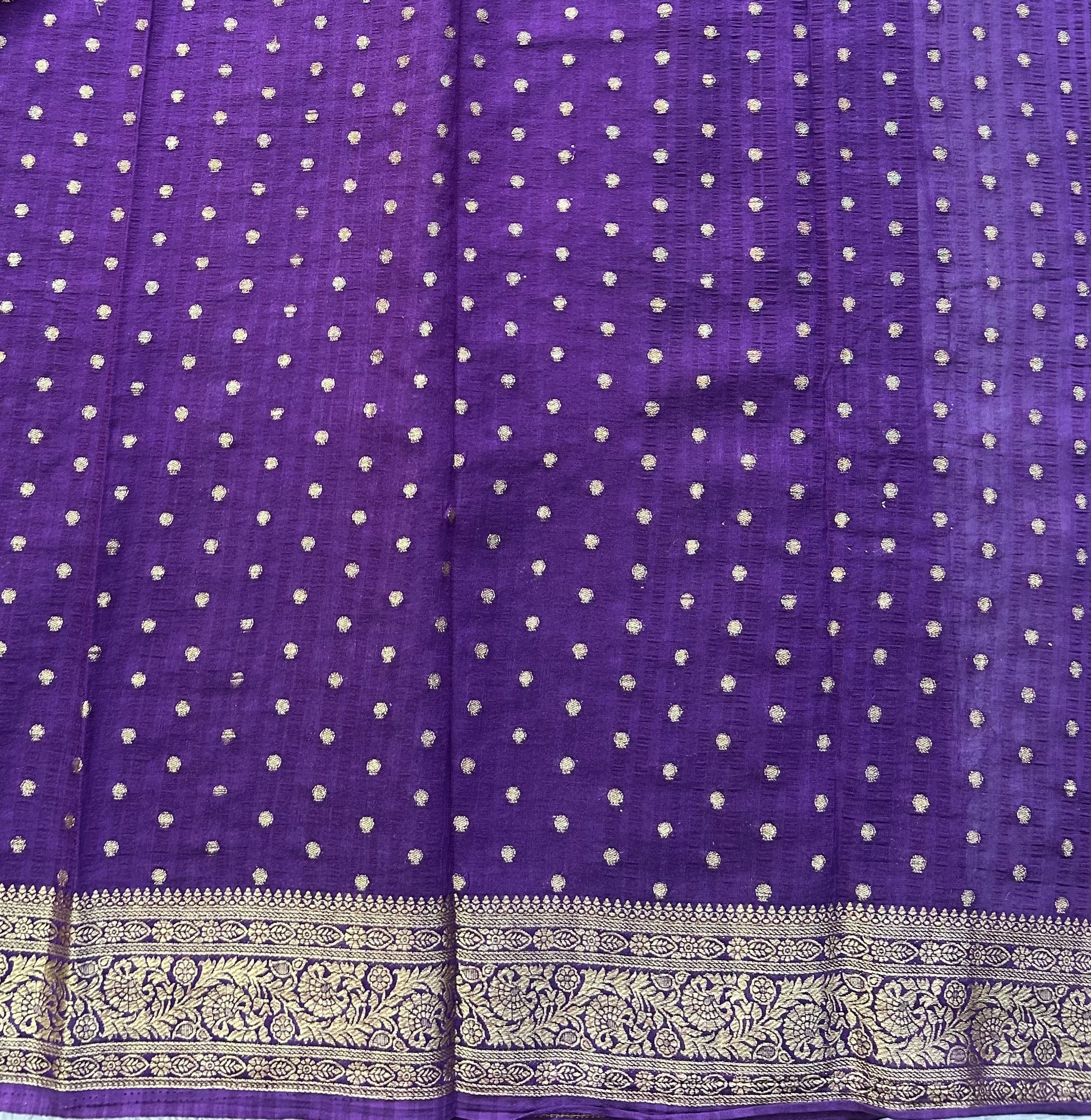 Purple Banarasi Semi Tussar Georgette Saree with Sliver Zari Border — Lightweight Festive Wear - Sampradaya Designer Studio