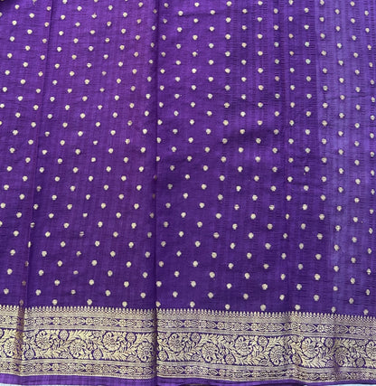 Purple Banarasi Semi Tussar Georgette Saree with Sliver Zari Border — Lightweight Festive Wear