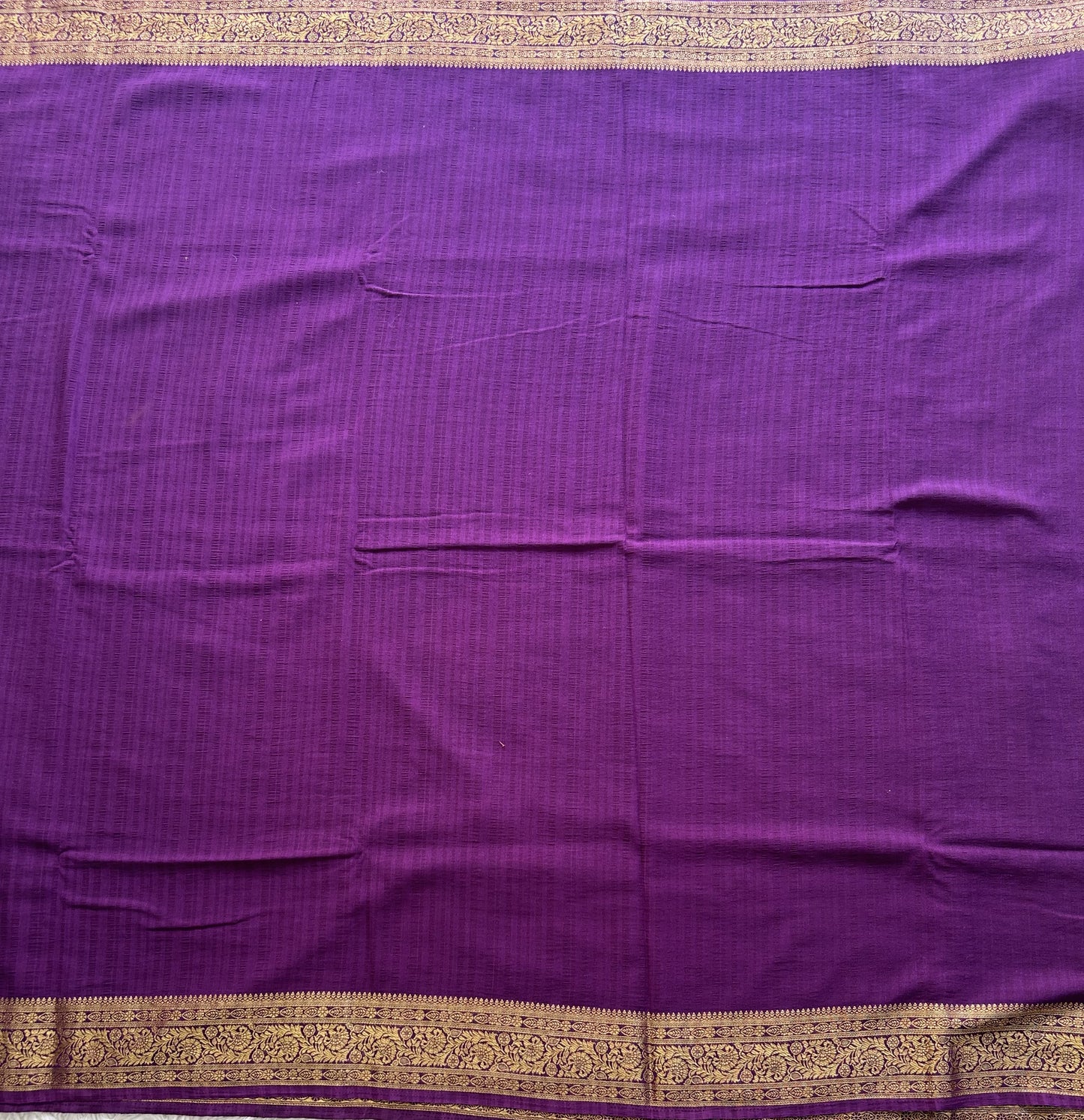 Purple Banarasi Semi Tussar Georgette Saree with Sliver Zari Border — Lightweight Festive Wear