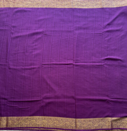 Purple Banarasi Semi Tussar Georgette Saree with Sliver Zari Border — Lightweight Festive Wear