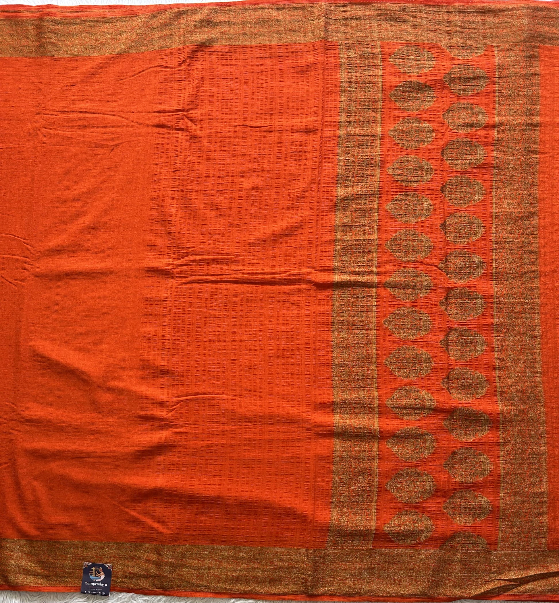 Orange Banarasi Semi Tussar Georgette Saree with Sliver Zari Border — Lightweight Festive Wear - Sampradaya Designer Studio